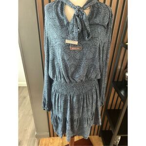Michael Kors Blue Paisley V-neck Dress with Branded Neck Tie Size 4 mini western